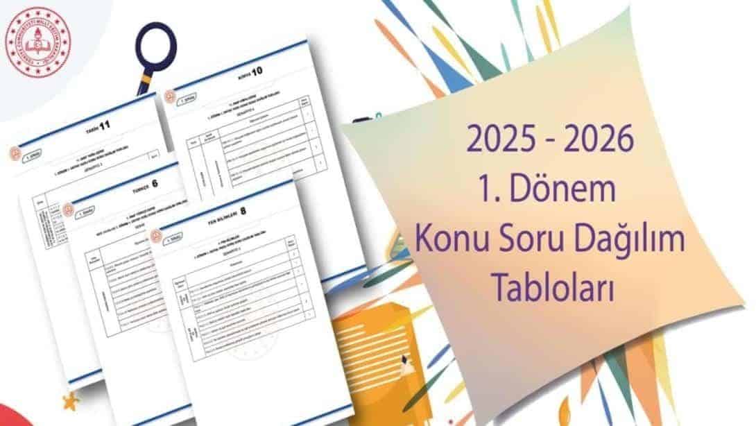 2025-2026 Eğitim Öğretim Yıılı Okul Genelinde Uygulanacak 1. Dönem Konu Soru Dağılım Tabloları